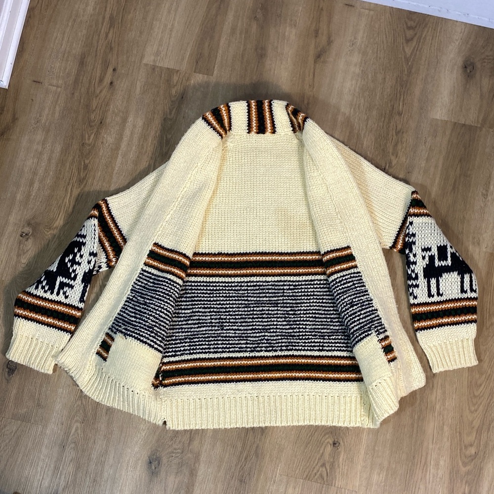 VTG 1970s Southwestern Open Front Sweater Shawl Cardigan Llamas Wool - Picture 7 of 10